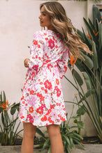 Load image into Gallery viewer, Orange V Neck 3/4 Sleeve Floral Dress | Dresses/Floral Dresses
