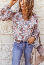 Load image into Gallery viewer, Multicolor Floral Print V Neck Long Puff Sleeve Top
