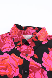 Rose Floral Shirred Cuffs Long Sleeve Shirt | Tops/Blouses & Shirts