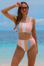 Load image into Gallery viewer, Orange Vertical Striped High Waist Bikini Swimsuit | Swimwear/High Waisted Swimsuit
