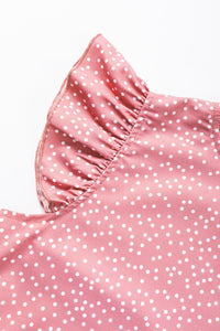 Pink Polka Dots Ruffle Flutter Sleeve Frilled Neck Blouse | Tops/Blouses & Shirts