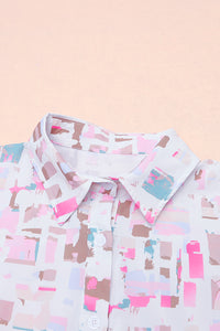 Multicolor Top | Abstract Print Lantern Sleeve Casual Shirt