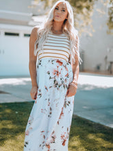 Load image into Gallery viewer, White Striped Floral Print Sleeveless Maxi Dress with Pocket
