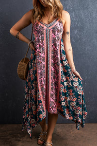 Pink Bohemian Floral Patchwork Print Long Sundress | Dresses/Floral Dresses