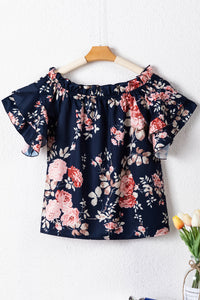 Blue Ruffle Off Shoulder Flounce Sleeve Floral Blouse | Tops/Blouses & Shirts