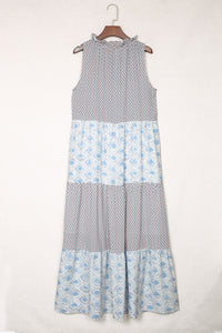 Maxi Dress | Sky Blue Abstract Print Sleeveless Dress