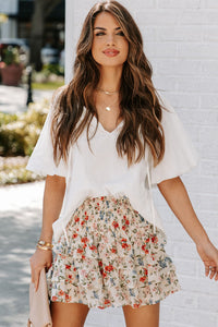 Beige Smocked High Waist Ruffle Tiered Floral Skirt | Bottoms/Skirts & Petticoat