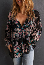 Load image into Gallery viewer, Black Wildflower Print Chiffon Blouse | Tops/Blouses &amp; Shirts
