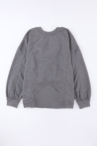 Gray Exposed Seam Twist Open Back Oversized Sweatshirt