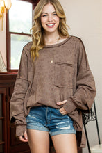 Load image into Gallery viewer, Brown Exposed Seam Thumbhole Drop Shoulder Loose Sweatshirt | Tops/Sweatshirts &amp; Hoodies
