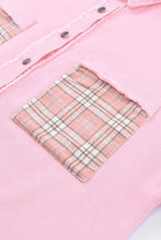 Load image into Gallery viewer, Pink Plaid Patchwork Raw Hem Shacket | Outerwear/Jackets
