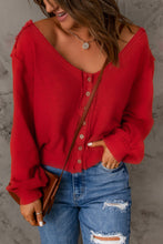 Load image into Gallery viewer, Button Front Distressed Knit Patched Top | Tops/Long Sleeve Tops
