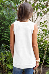 Scoop Neck Tank Top | White Waffle Knit Vest