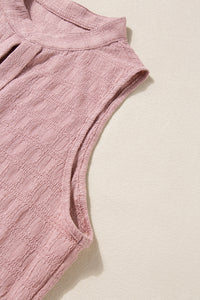 Pink Lattice Textured Split Neck Tank Top | Tops/Tank Tops