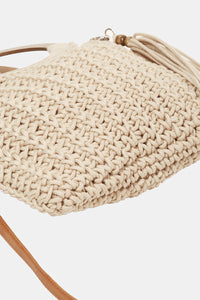 Crochet Knit Convertible Tote Bag with Tassel