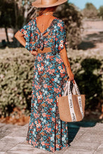 Load image into Gallery viewer, Sky Blue Floral Knotted Back Square Neck Maxi Dress | Dresses/Floral Dresses
