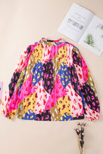 Load image into Gallery viewer, Rose Leopard Patchwork Print Pleated Blouse | Tops/Blouses &amp; Shirts
