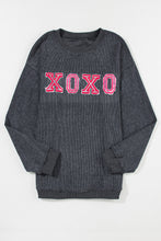 Load image into Gallery viewer, Gray Valentine Sequin XOXO Corded Crew Neck Sweatshirt | Graphic/Graphic Sweatshirts
