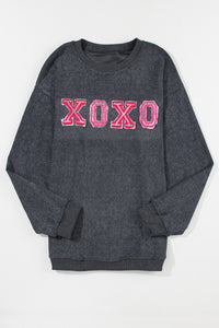 Gray Valentine Sequin XOXO Corded Crew Neck Sweatshirt | Graphic/Graphic Sweatshirts