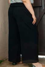 Load image into Gallery viewer, Black Shirred High Waist Plus Size Wide Leg Pants | Plus Size/Plus Size Bottoms
