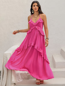 Pink Maxi Dress | Ruffled Halter Neck Sleeveless Dress