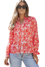 Load image into Gallery viewer, V-Neck Blouse | Fiery Red Floral Ruffled Notched
