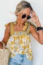 Load image into Gallery viewer, Yellow Floral Patchwork Tied Straps Buttoned Tank Top | Tops/Tank Tops
