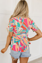 Load image into Gallery viewer, Multicolor Boho Abstract Pattern Split V Neck Flowy Blouse | Tops/Blouses &amp; Shirts
