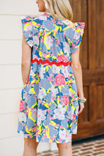 Load image into Gallery viewer, Flutter Sleeve Dress | Sky Blue Floral Printed V Notched Dress
