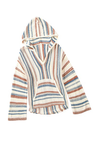 Multicolor Striped Knit Kangaroo Pocket Hooded Sweater | Tops/Sweaters & Cardigans