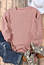 Load image into Gallery viewer, Pullover Sweatshirt | Pink Solid Ribbed Knit Round Neck
