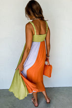 Load image into Gallery viewer, Maxi Dress | Green Color Block High Waist Fit and Flare Dress
