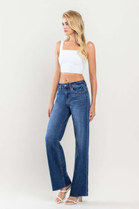 Wide Leg Jeans | High Rise Clean Cut Raw Hem Wide Jeans