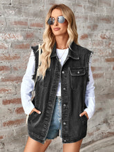 Load image into Gallery viewer, Denim Jacket | Raw Hem Sleeveless Button Up Jacket
