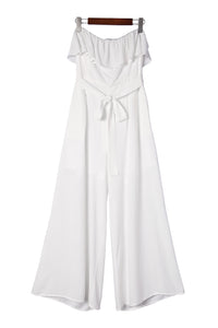 White Ruffled Bandeau Wide Leg Jumpsuit | Bottoms/Jumpsuits & Rompers