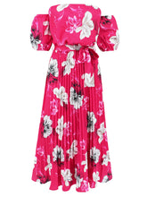 Load image into Gallery viewer, Off Shoulder Midi Dress | Pleated Floral Short Sleeve Dress
