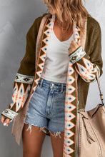 Load image into Gallery viewer, Brown Aztec Print Open Front Knitted Cardigan | Tops/Sweaters &amp; Cardigans
