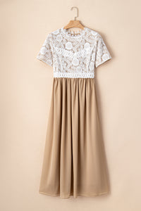 Chiffon Long Dress | Clay Lace Short Sleeve Bodice Dress