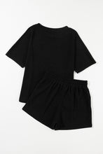 Load image into Gallery viewer, Drawstring Shorts Set | Black Casual Textured Tee and Shorts
