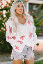 Load image into Gallery viewer, White Floral Print Lightweight Knit Hooded Sweater | Tops/Sweaters &amp; Cardigans
