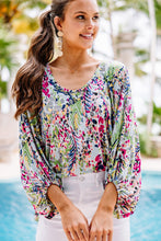 Load image into Gallery viewer, Green Floral Print Puffy Sleeve Loose Blouse | Tops/Blouses &amp; Shirts
