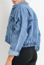 Load image into Gallery viewer, Sky Blue Medium Wash Chunky Cropped Denim Jacket | Outerwear/Denim jackets
