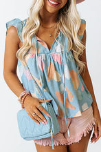 Load image into Gallery viewer, Cap Sleeve Top | Sky Blue Splotches Pattern Ruffled Shift Top
