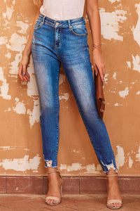 Blue Raw Hem Ankle-length Skinny Jeans | Bottoms/Jeans