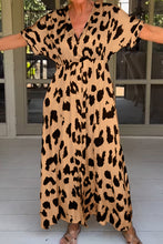 Load image into Gallery viewer, Khaki Leopard V Neck High Waist Buttoned Plus Maxi Dress | Plus Size/Plus Size Dresses/Plus Size Maxi Dresses
