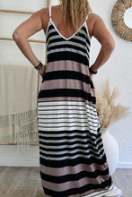 Load image into Gallery viewer, Multicolour Mixed Stripes Spaghetti Straps V Neck Maxi Dress | Dresses/Maxi Dresses
