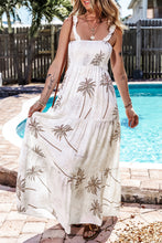 Load image into Gallery viewer, White Tropical Print Smocked Ruffled Straps Maxi Dress
