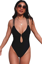 Load image into Gallery viewer, Black O-ring Decor Hollowed Strappy One Piece Swimsuit | Swimwear/One-Piece Swimsuit
