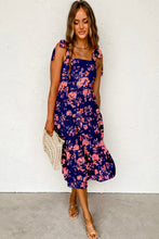 Load image into Gallery viewer, Blue Tie Shoulder Straps Tiered Floral Dress
