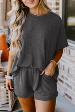 Load image into Gallery viewer, Carbon Grey Ribbed Textured Knit Loose Fit Tee and Shorts Set
